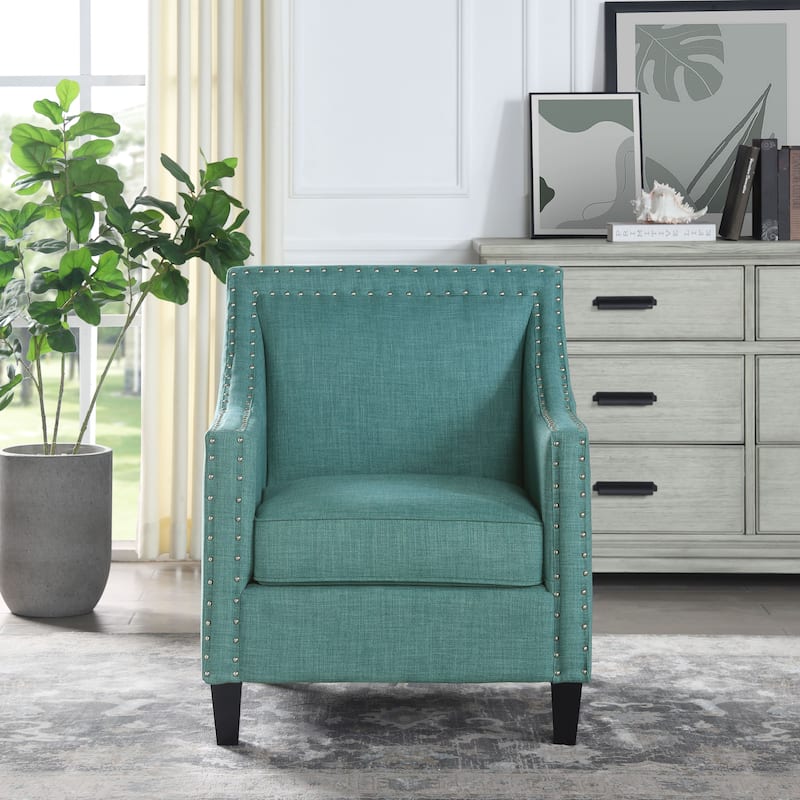 Erica Accent Armchair with Chrome Nailhead Trim - Heirloom Aqua/Teal