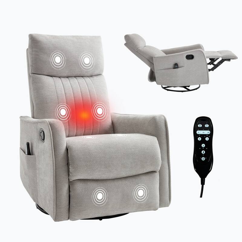 Fabric Recliner Chair with Massage Heat Rocker and 360 Degree Swivel