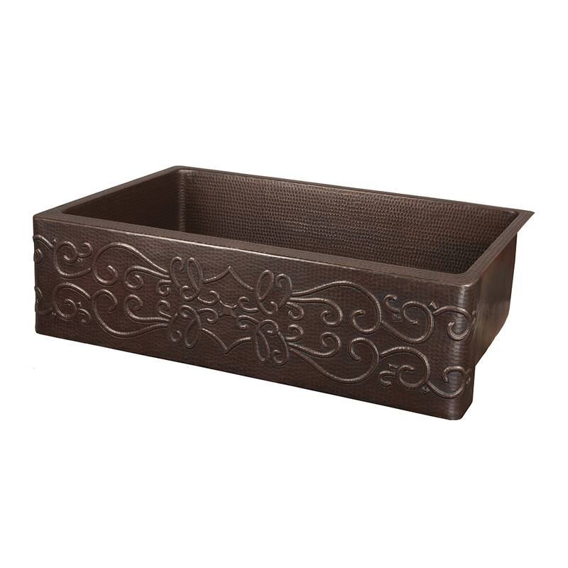 30-in Hammered Copper Apron Front Single Basin Kitchen Sink with Scroll Design (KASDB30229S)