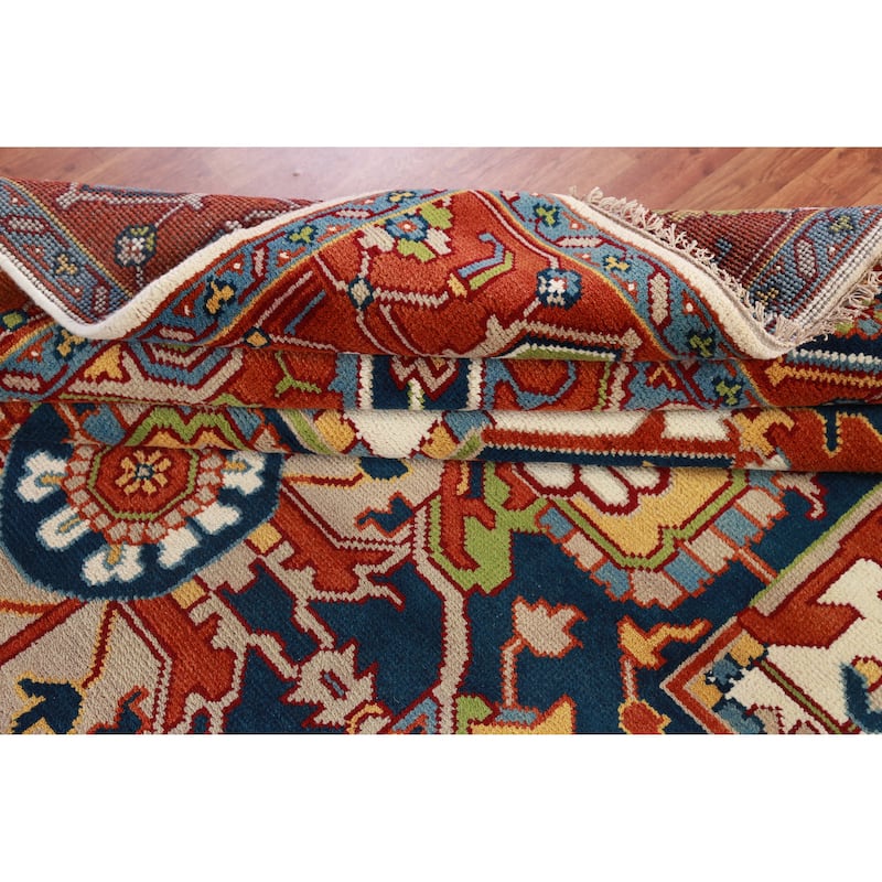 Ivory & Orange Medallion Heriz Serapi Indian Area Rug 9x12 - 9' x 12'