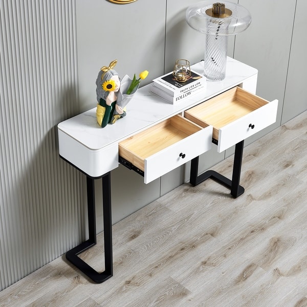 47.2" Console Table Dressing Table w/ 2 Drawers, Sofa Side Table Metal  Frame Accent Table for Living Room Entryway Table, Black - Bed Bath &  Beyond - 39733967