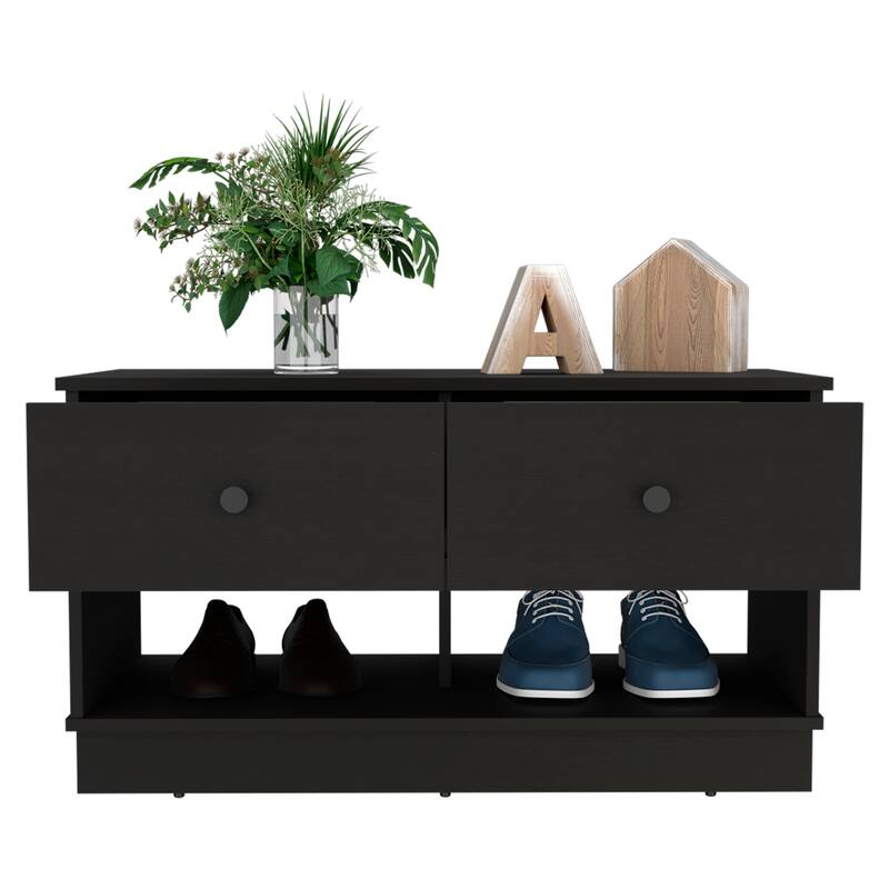 Storage Bench Lower Shelf And Two Drawers - Black