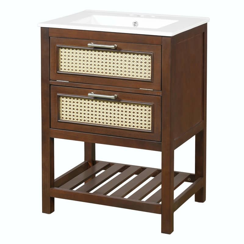 24" Bathroom Vanity with Integrated Ceramic Sink, Cabinet with Deep Drawer & Tip-Out Drawer