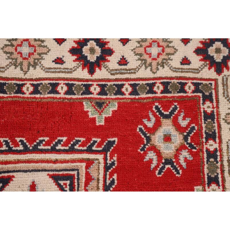 Red Geometric Kazak Oriental Foyer Rug Handmade Accent Wool Carpet - 3'3" x 5'9"