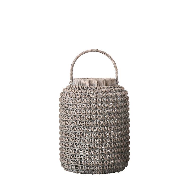 Whitewashed Woven Water Hyacinth Lantern with Glass Insert