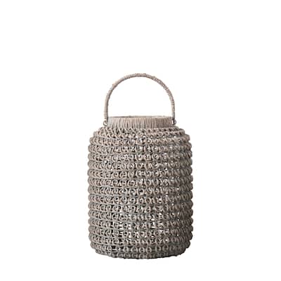 Whitewashed Woven Water Hyacinth Lantern with Glass Insert
