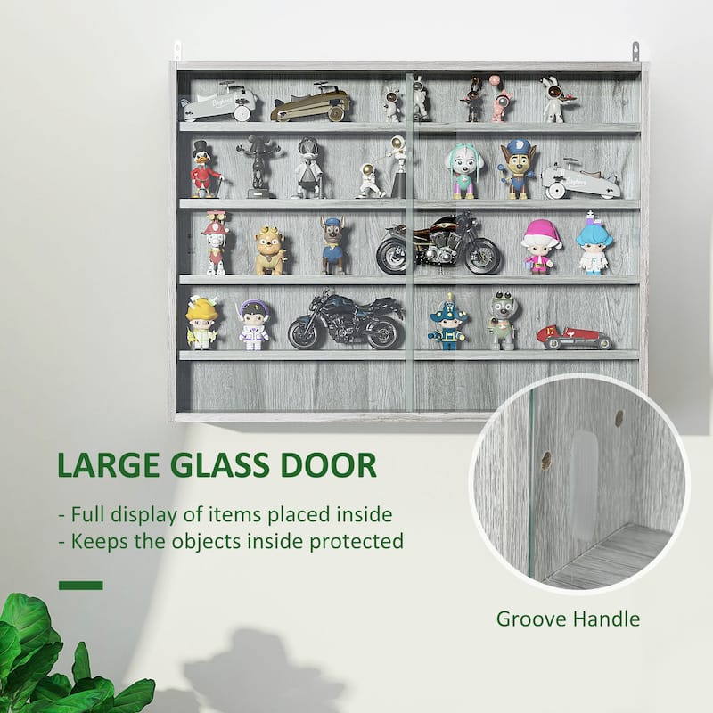 5-Tier Wall-Mounted Glass Display Case with Adjustable Shelves