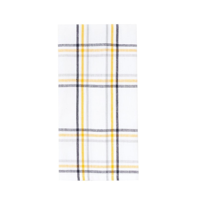 Honey Bee Yellow & Black Plaid Pattern Spring Summer Cotton Kitchen Dishtowels Set of 2