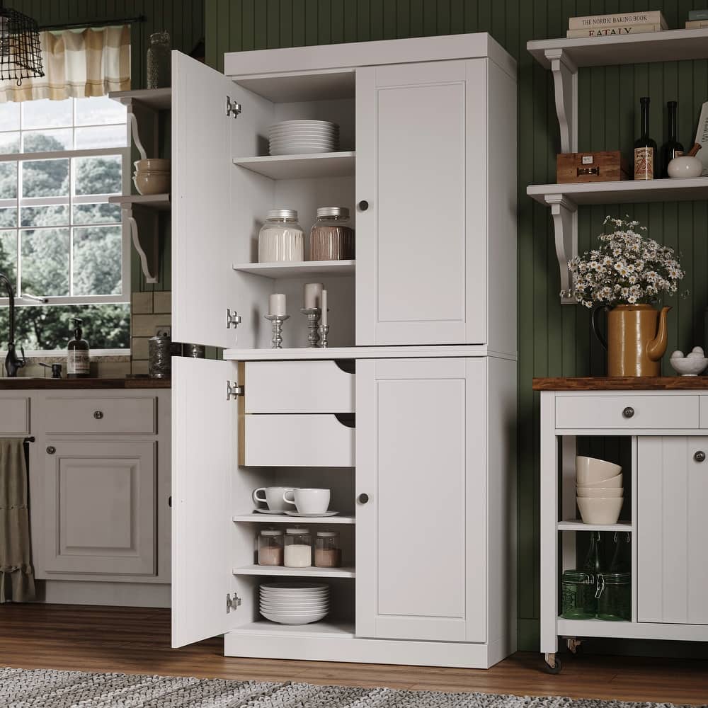Palace Imports 100% Solid Wood Pantry Cabinet, 2 Drawers, Adjustable Shelves, 32" Wide, 71.5" Tall - 32" x 71.5"