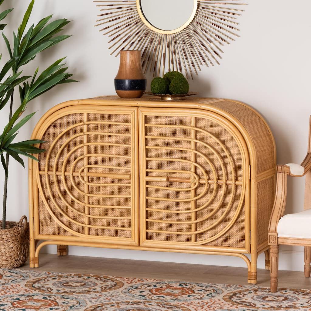 bali & pari Ovalet Modern Bohemian Natural Brown Rattan 2-Door Sideboard