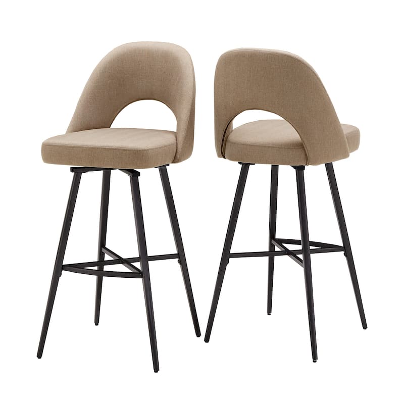 Presley Metal Fabric Swivel Bar Stools (Set of 2) by iNSPIRE Q Modern - Beige Herringbone Fabric - Bar Height