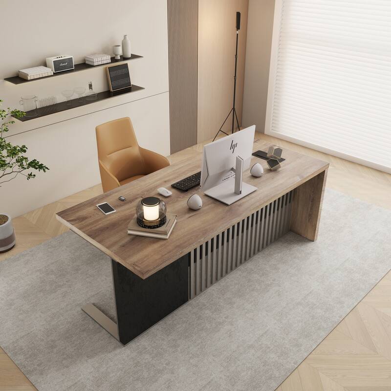 WESOME L-shaped Executive Office Desk with 2 Drawers 4 Wheels File Cabinets Cable Management