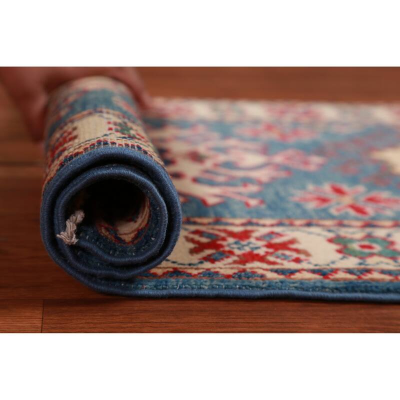Blue Kazak Oriental Accent Foyer Rug Handmade Wool Carpet - 2'0"x 3'0" - 2'0"x 3'0" - Blue