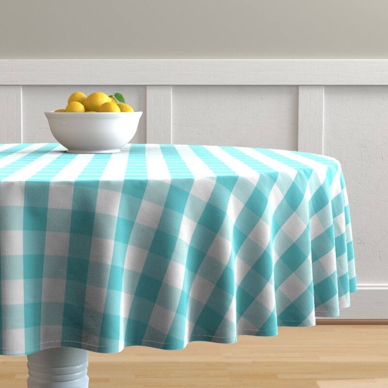 Fabstyles Country Check Cotton Tablecloth - Aqua - 60 RD