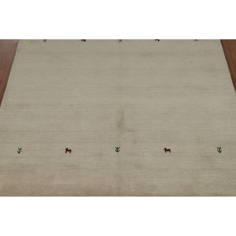 Beige Tribal Gabbeh Indian Area Rug Handmade Wool Carpet - 5'4" x 7'8"
