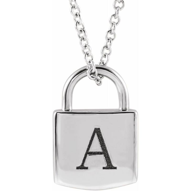 Curata 14k White Gold 12.02x8mm Engravable Polished Lock 16-18" Necklace