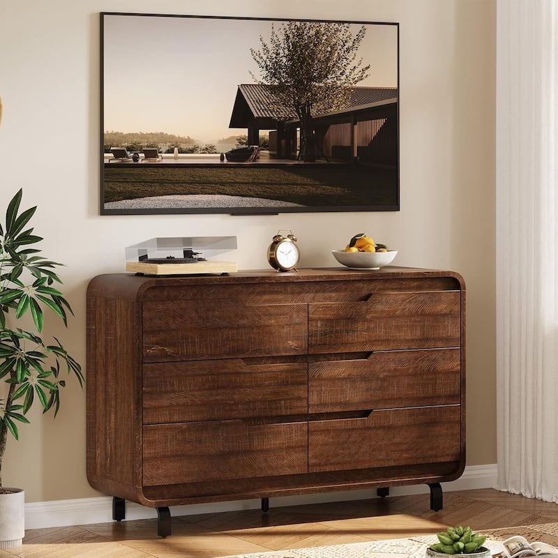 47" Wide Modern 6 Drawers Dresser for Bedroom, Living Room, Hallway - Brown