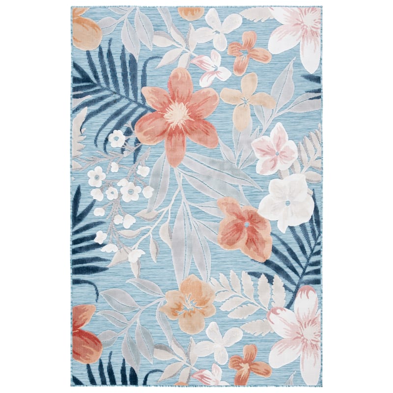 SAFAVIEH Cabana Tamayo Indoor/ Outdoor Waterproof Transitional Rug - 6'5"x6'5"Square - Aqua/Rust