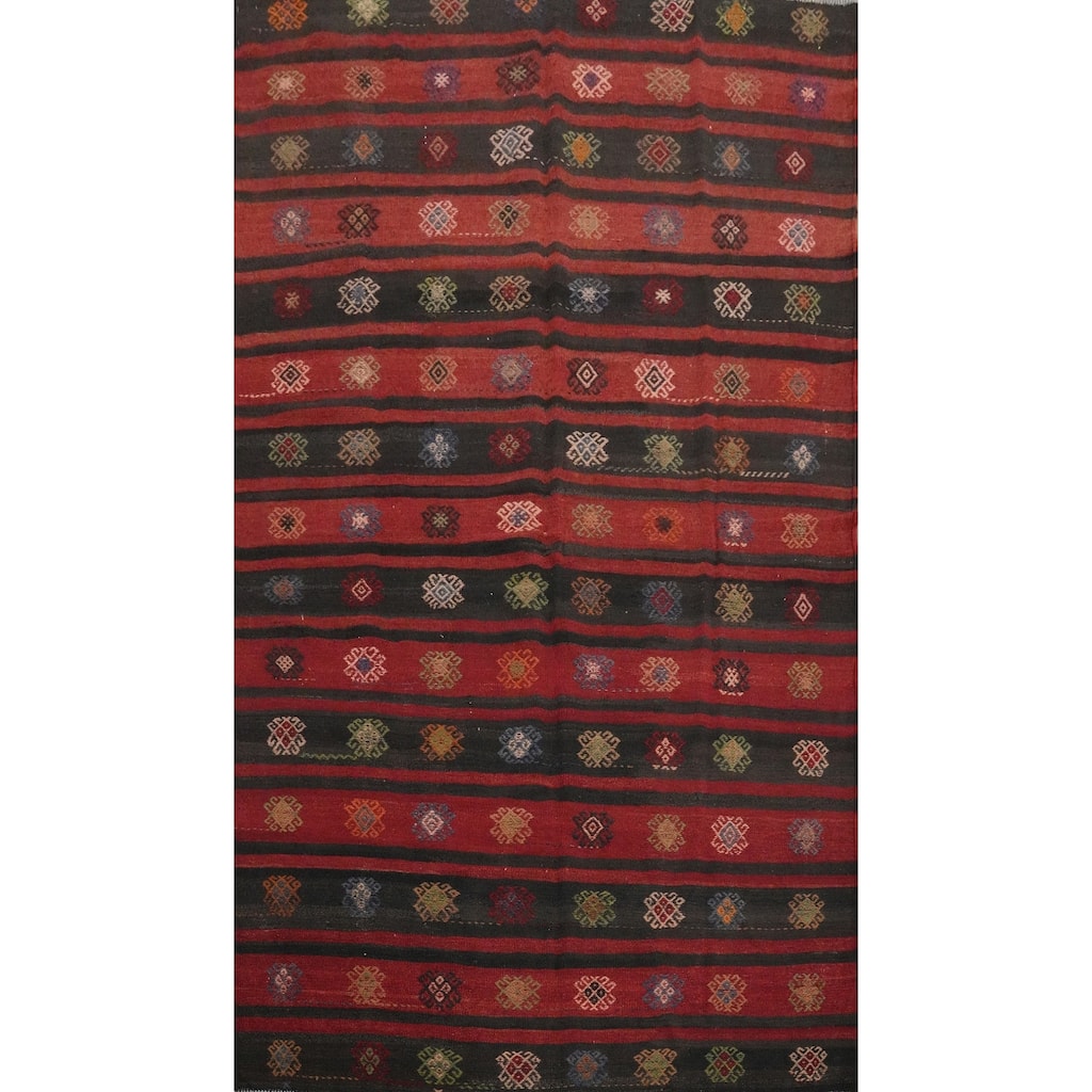 Hand Woven Oriental 100% Wool Carpet Southwestern Tribal Multi-Colored Kilim Area Rug - 9' 6'' X 5' 10''