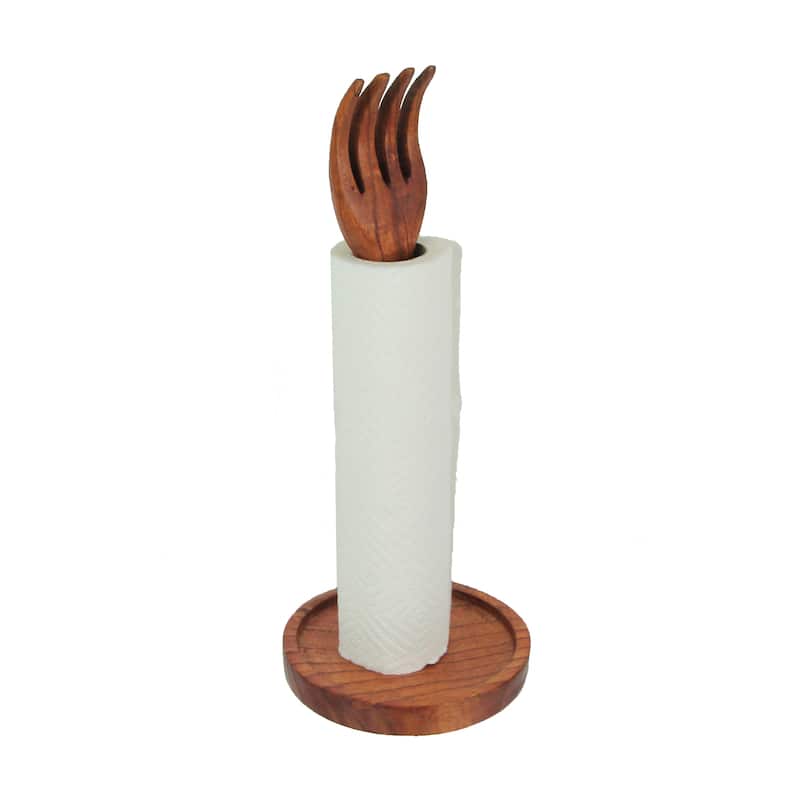 Zeckos Carved Wood Countertop Paper Towel Holder Fork Finial - 15.75 X 6.5 X 6.5 inches