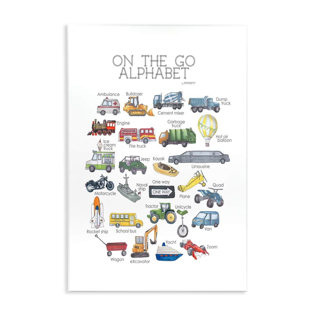 The Kids Room by Stupell Watercolor On The Go Transportation Alphabet Wall Plaque Art, 10x15, Proudly Made in USA