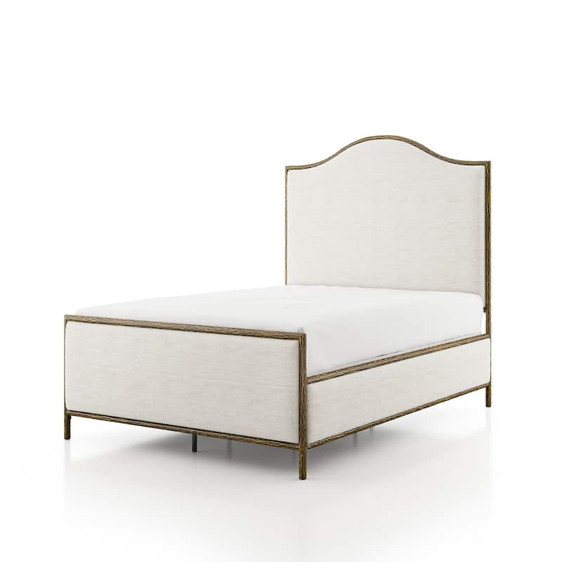 247 Shop At Home Lalia Modern Beige Upholstered Hammered Metal Camelback Bed