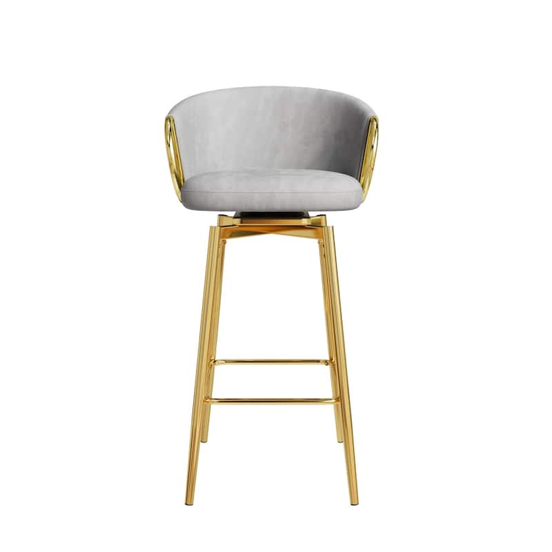 Velvet Bar Chair Set of 2, 360° Swivel Bar Chairs with Metal Legs, Upholstered Counter Height Bar Chairs w/Anti Slip Pads