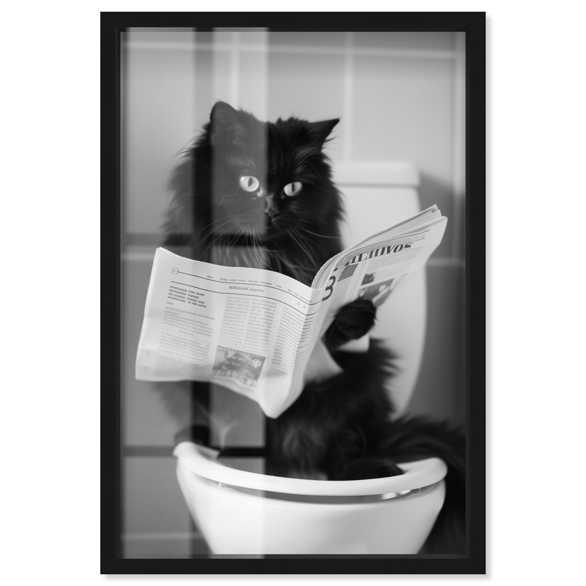 Black Cat Break Bathroom Decor Shadowbox Print by Art Remedy