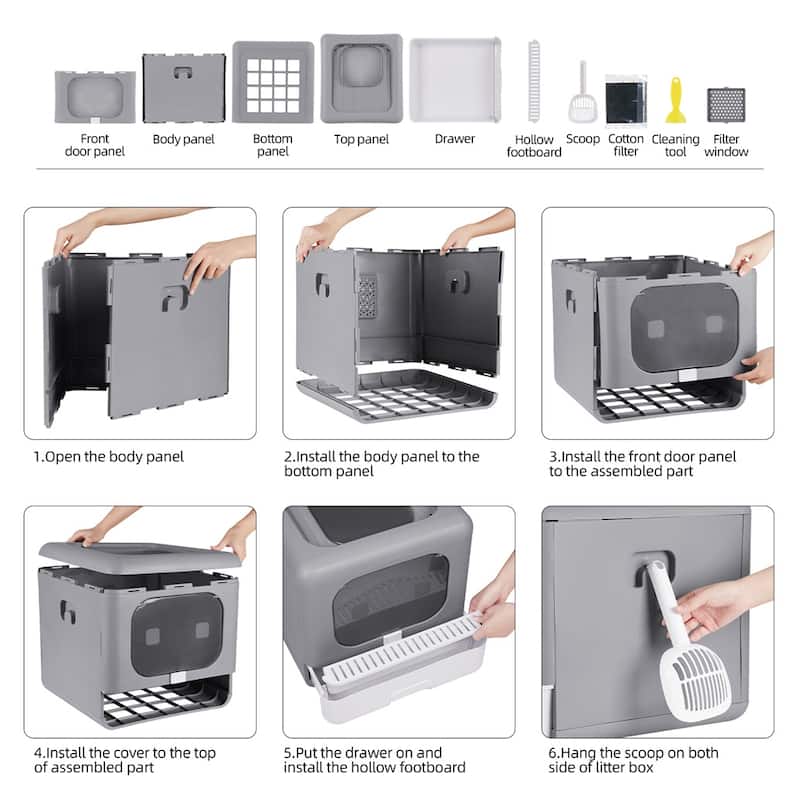 2Way Enclosed Cat Litter Box Top Entry with Scoop Fully Pull Out Drawer, Easy to Install&clean