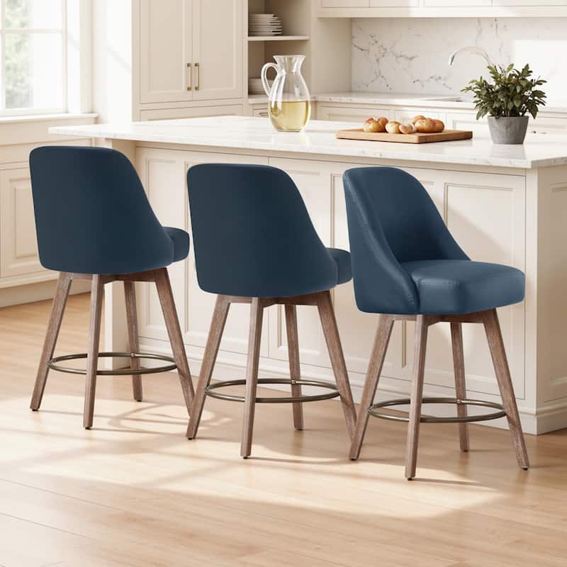 26" Upholstered Counter Height Swivel Bar Stool, Counter Stools with Solid Wood Legs - 39.37"H x 22.44"D x 21.65"W