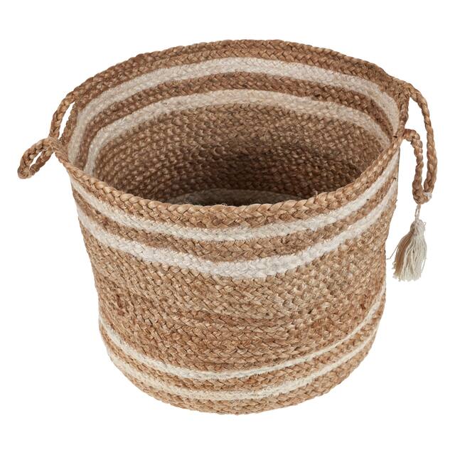 LR Home Montego Striped Natural Jute 17-inch Storage Basket - 17" x 17" x 17"