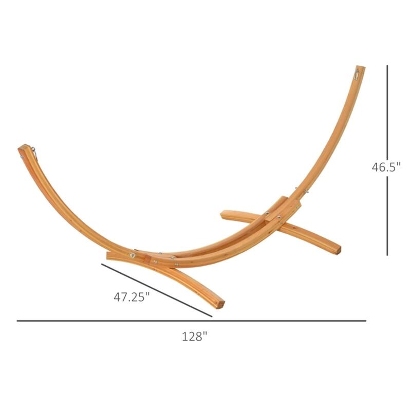 Solid Wood Hammock Stand with Crescent Arc Design for Balcony Garden Porch Relaxing - 128"L x 47.25"W x 46.5"H