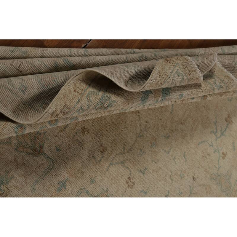 Vegetable Dye Oushak Turkish Rug Handmade Floral Wool Carpet - 9'0" x 12'4"