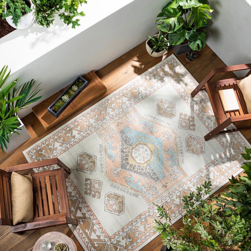 Livabliss Tedros Indoor/ Outdoor Tribal Area Rug - 8'10" x 12' - Ivory