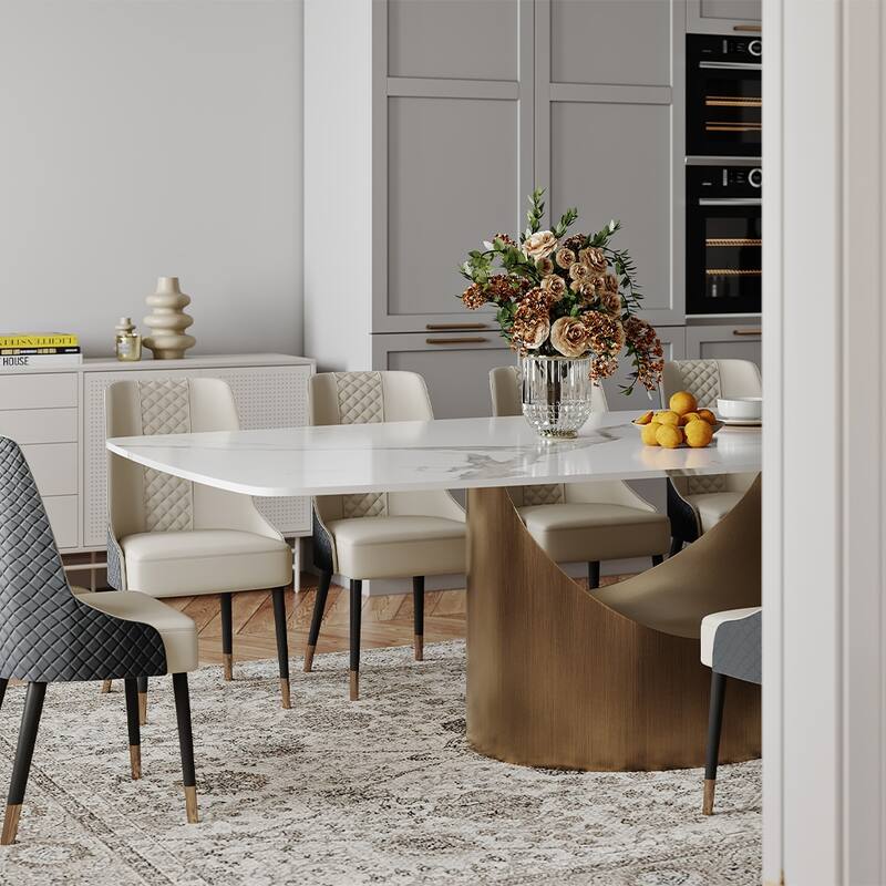 63"-94" Hobart Modern Dining Table with Rectangular Sintered Stone Tabletop and Carbon Steel Leg for 4-10