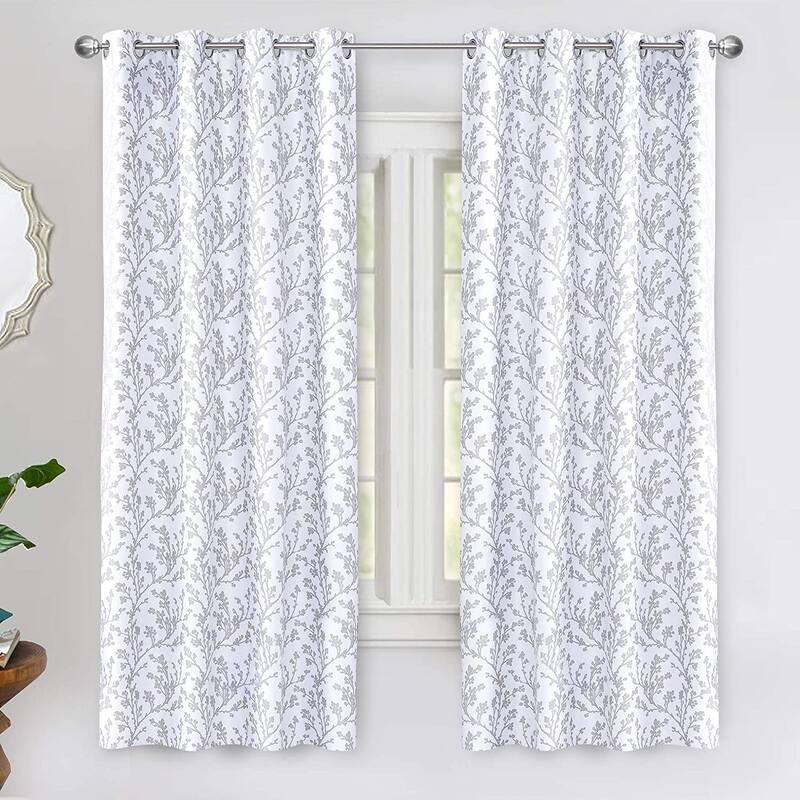 DriftAway Sarah Floral Tree Branch Pattern Blackout Window Curtain Grommet 2 Layer - 52" Width X 63 " Length - Grey