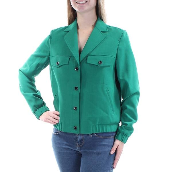 Shop Anne Klein Womens Green Pocketed Collared Button Down Jacket