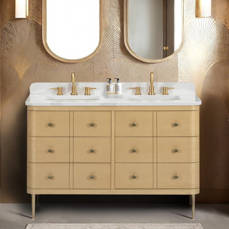 Serena Bathroom Vanity in Light Oak with Calacatta Quartz Top - 49"W x 22"D x 35.1"H