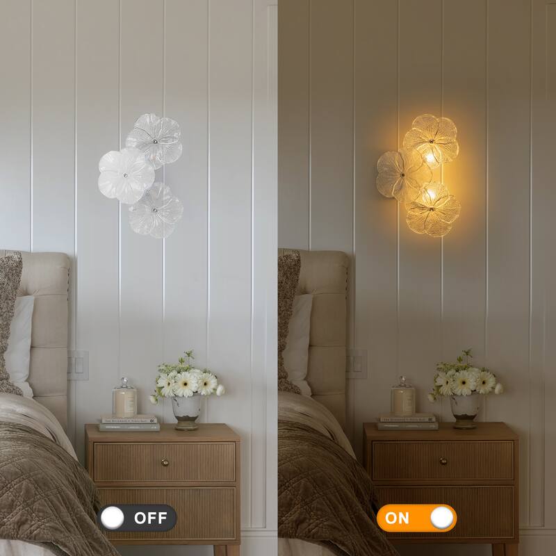 Modern Elegant Clear and Frosted Bubble Glass Flower Petal Wall Sconce