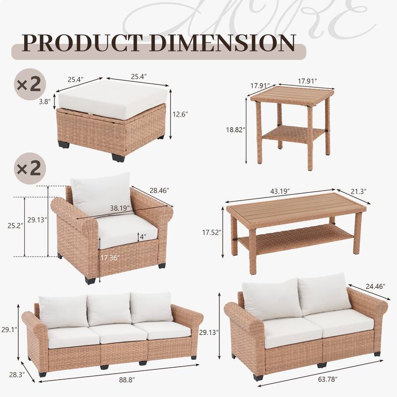 Outdoor 8-Piece Garden Patio Sofa Set With Table