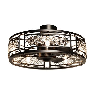 27 in. Black Crystal Ceiling Fan with Light and Remote Control
