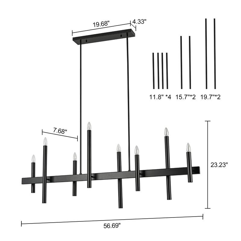 8-Light Modern Linear Candlestick Chandelier Kitchen Island Pendant Lighting