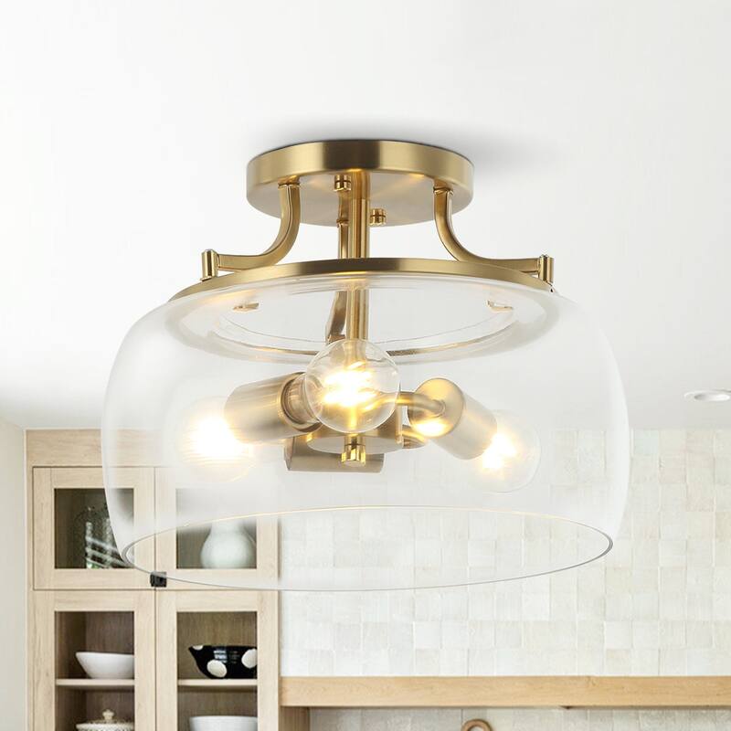 Lusteria 13.8" Modern Gold 3-Light Semi-Flush Mount Ceiling Light