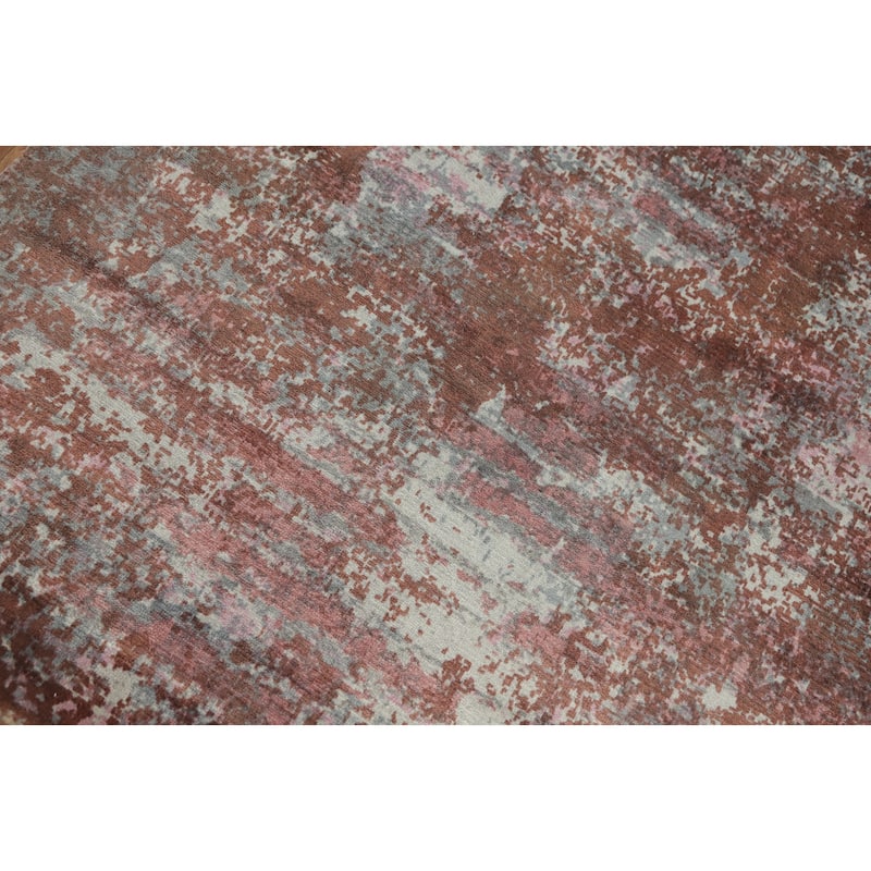 Hand-knotted Modern Silk Orange Abstract Oriental Area Rug - 7' 10'' X 5' 7''