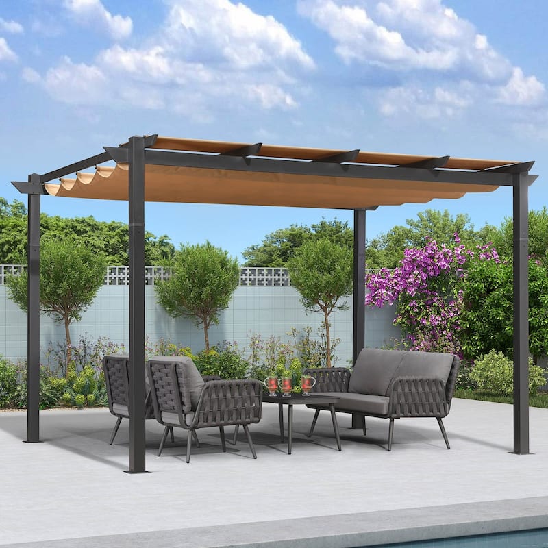 PURPLE LEAF Gazebo Outdoor Retractable Aluminium Grape Trellis Pergola with Extra Top Roof for Patio