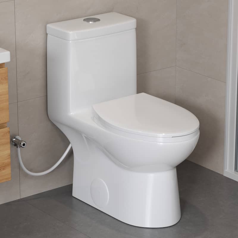 HOROW One-piece 0.8/1.28 GPF Dual Flush Elongated Toilet in White with Seat Included - White
