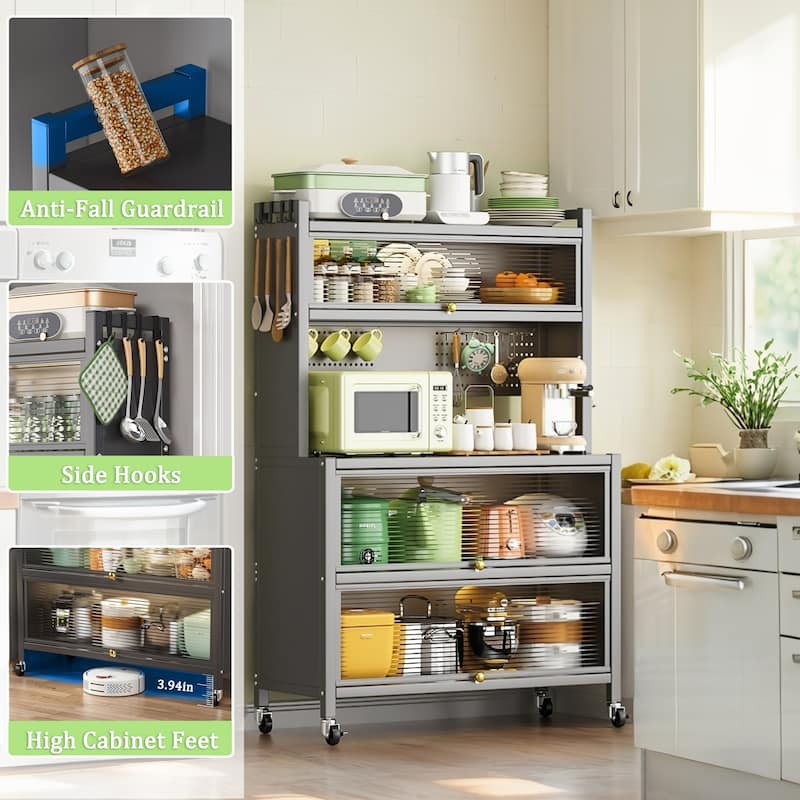 5 Tier 63" Metal Kitchen Storage Cabinets with 10 Hooks,Microwave Stand,Kitchen Storage Rack