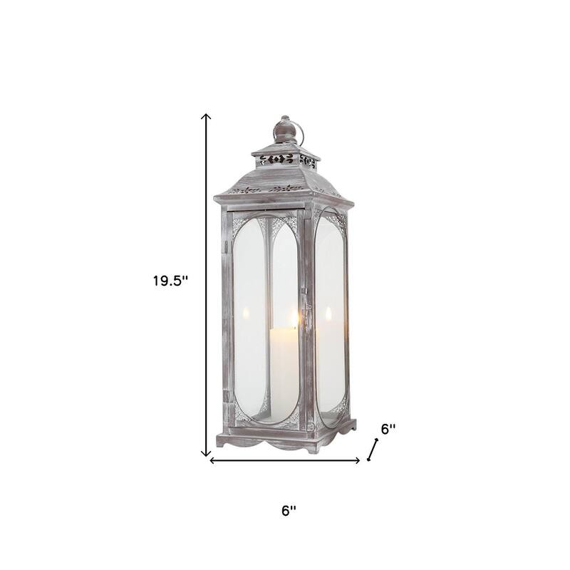 Set of Three Clear And Gray Glass And Metal Tabletop Lantern Candle Holders