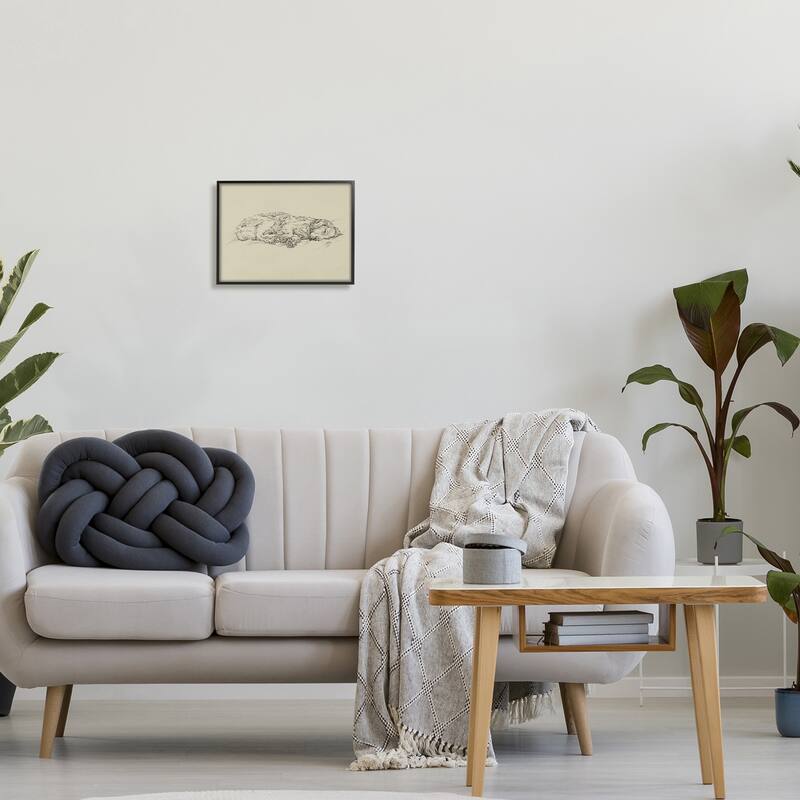 Stupell Serene Dog Sleep Soft Cushion Monochrome Sketch Portrait Framed Wall Art, Design by Ethan Harper - Black