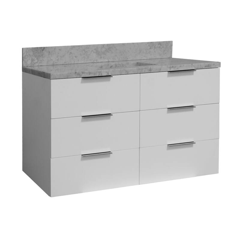 KitchenBathCollection Oslo 48" Floating Wall-Mounted Bathroom Vanity with Carrara Marble Top